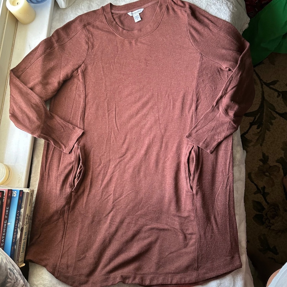 Cozy Athleisure Sweater Dress Rust Color Stretchy Tunic Pockets